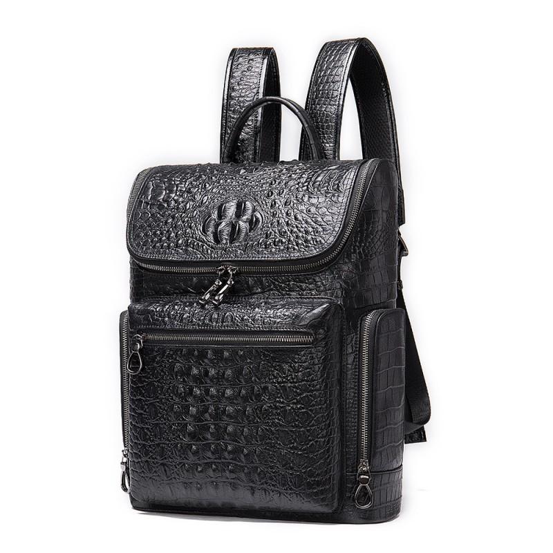 Real Cowhide Crocodile Pattern Leather Men s Backpack Bag Casual Fashion Trend Travel Men