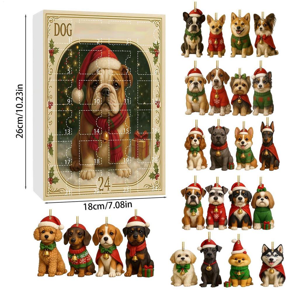 

Dog Lover Advent Calendar 24 Day Countdown 2D Acrylic Dog Charm Pendant for Car Rearview Mirror Backpack Keychain Christmas Gift A
