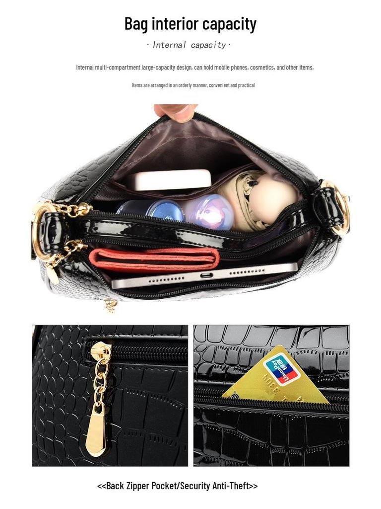 Korean Style Women's Crocodile Pattern Shell Crossbody Bag - 2025 Bright Leather Fashion