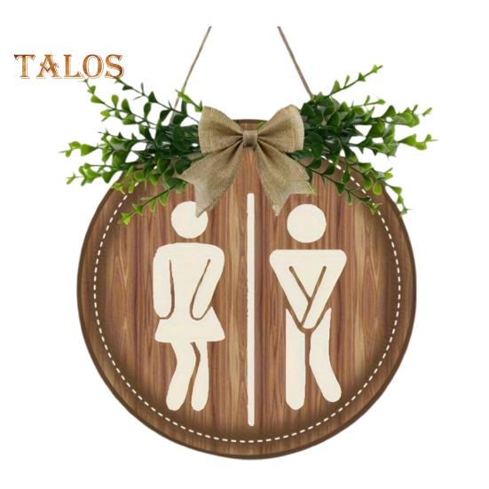 Wooden Toilet Sign Artificial Green Leaves Wall Decor Bathroom Sign Gender Tags Rustic Bathroom Sign with Lanyard for Home Cafe Restaurant Bar