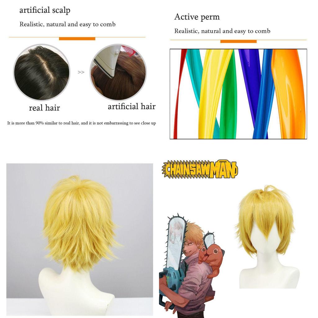 Man Denji Cosplay Wig Soft High Temperature Fiber Adjustable Head Size