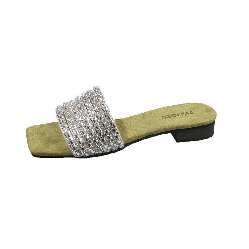 The New American Thick-heeled Sandals, Rhinestone Wind Slippers, Women's Summer Outer Wear Shoes, Open Toes 2025, Word Fairy