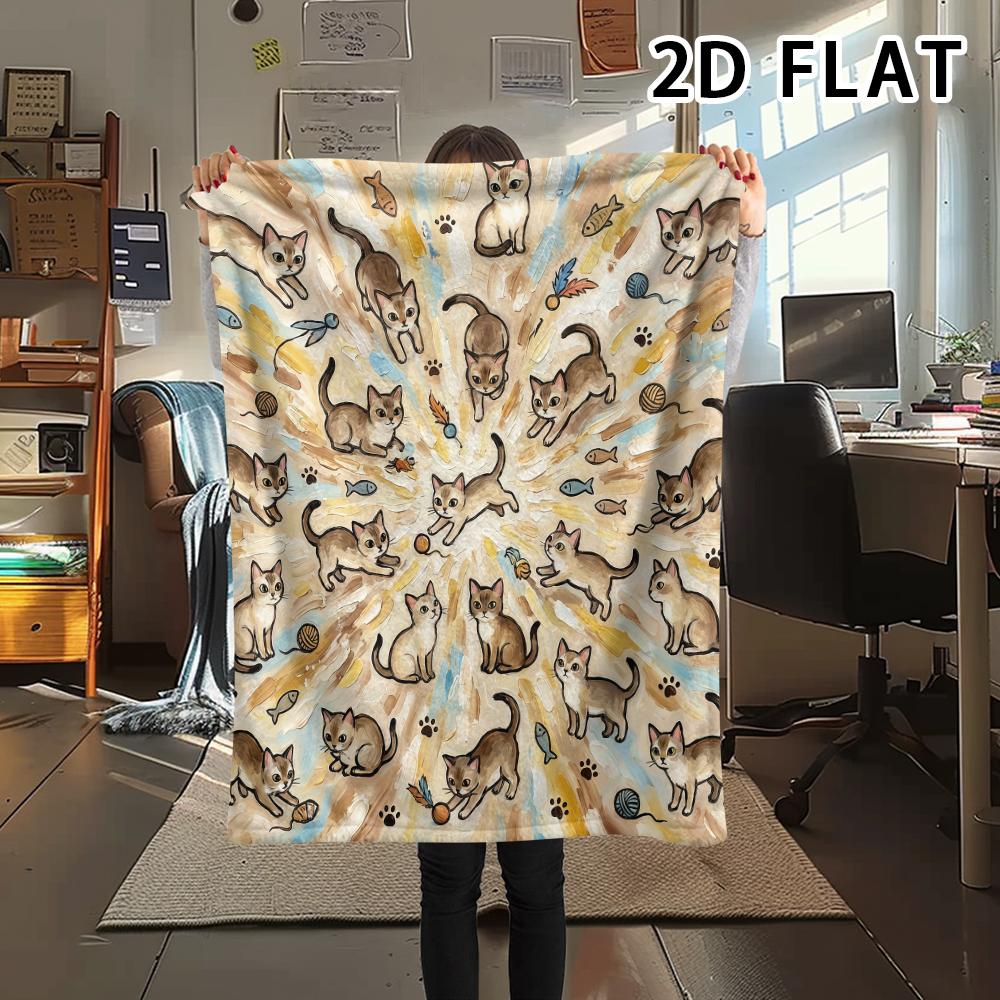 1Pc Vibrant Mandala Cats Print Flannel Blanket,High Quality Comfortable for All Seasons,Home Decor,Warmth and Comfort,Perfect for Christmas Gifts