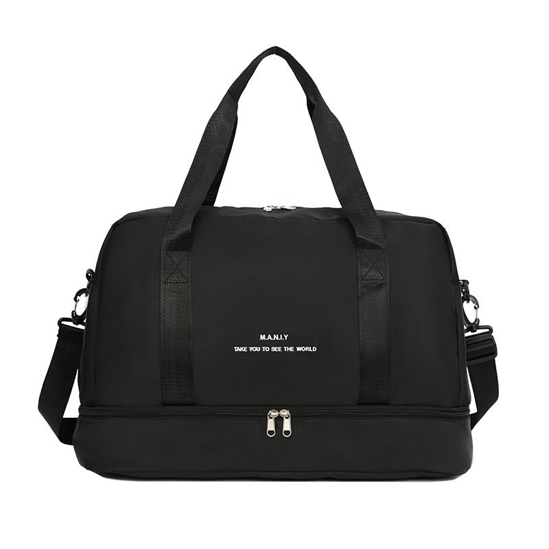 Versatile Canvas Travel and Sports Bag with Wet/Dry Compartments, Large Capacity, Single Shoulder, and Crossbody Features.