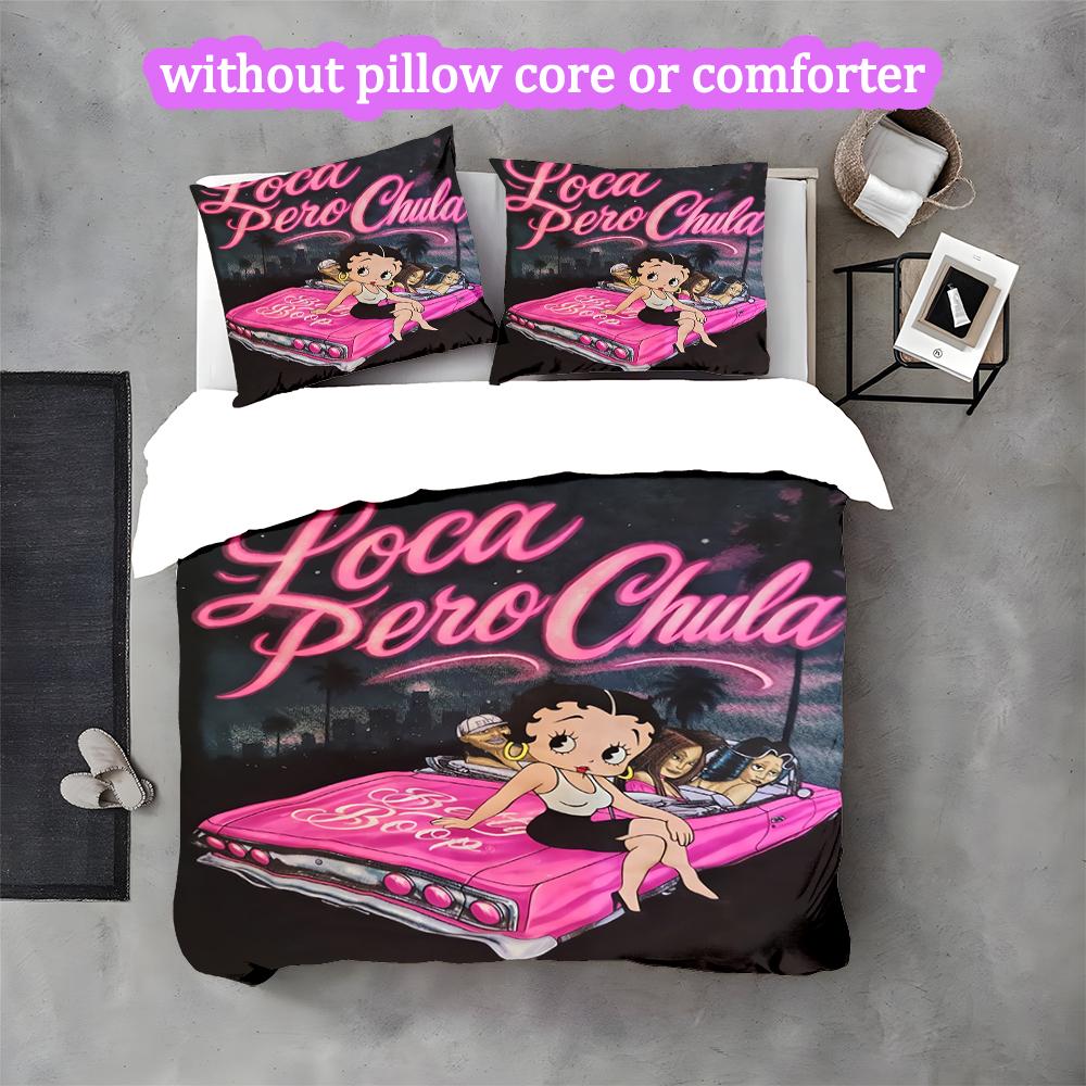 Betty Boop Duvet Cover Set - Without Core & Quilt, Lightweight Machine Washable, Anime Style Gaming Bed Set