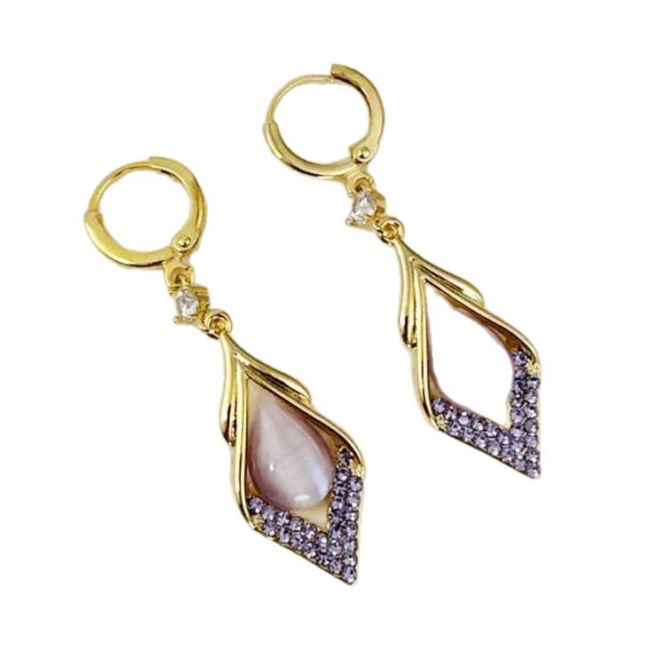 Purple Diamond Earrings, Women's New Popular High-end Earrings, Niche Temperament Earrings, Ear Studs, Ear Hooks