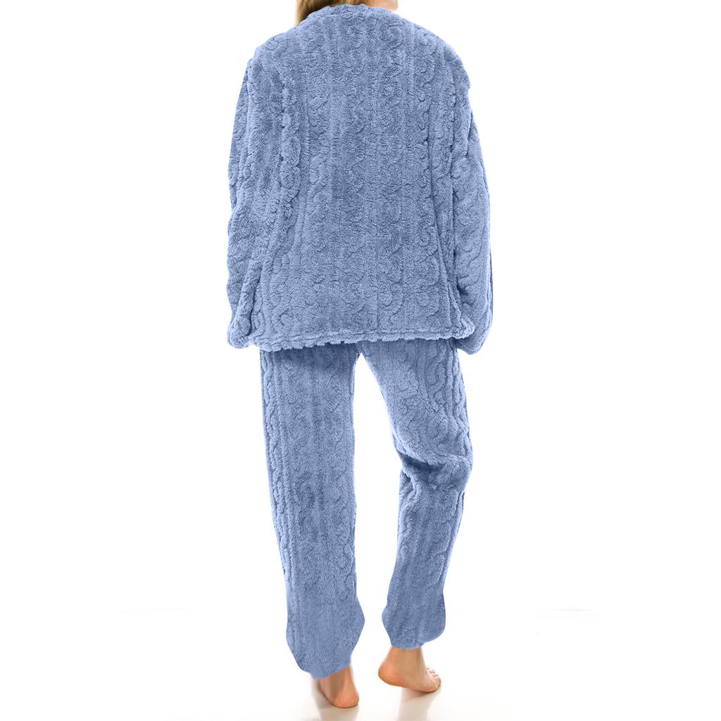 Set Pigiama da Donna con Fodera in Pile e Ispessito, Girocollo, Pantaloni Lunghi