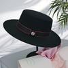 Retro woolen flat hat female autumn and winter French temperament socialite M standard top hat fashionable flat-brimmed jazz hat self-operated