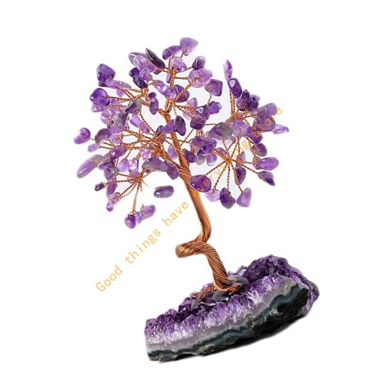 55KF Crystal Money Tree with Amethysts Cluster Base for Home Office Desktop Decors
