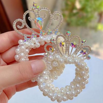 Perlenkrone Hoher Pferdeschwanz Haarring für Mädchen - Niedliches elastisches Stirnband-Accessoire für Kinder