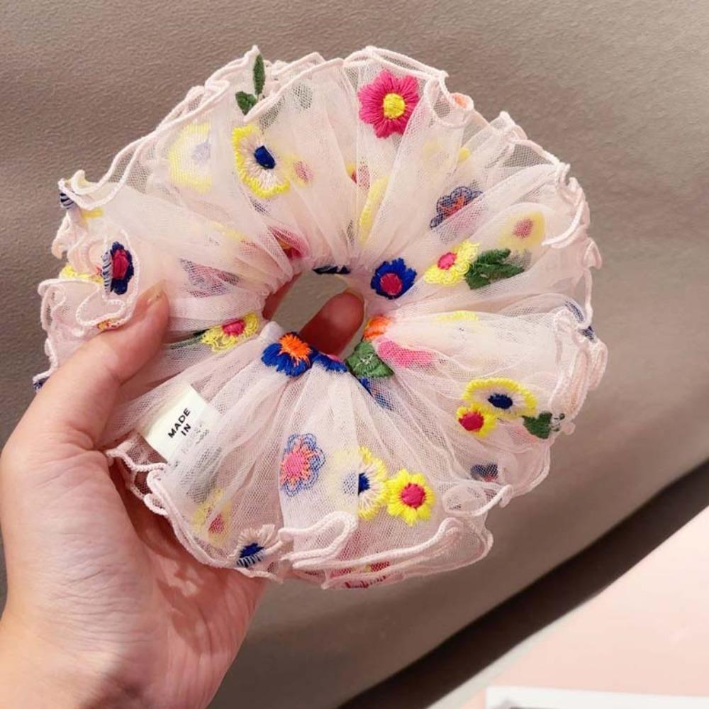 Large Intestine Circle Floral Hair Rope Korean Style Bun Rubber Bands Flower Lace Hair Ring  Daily