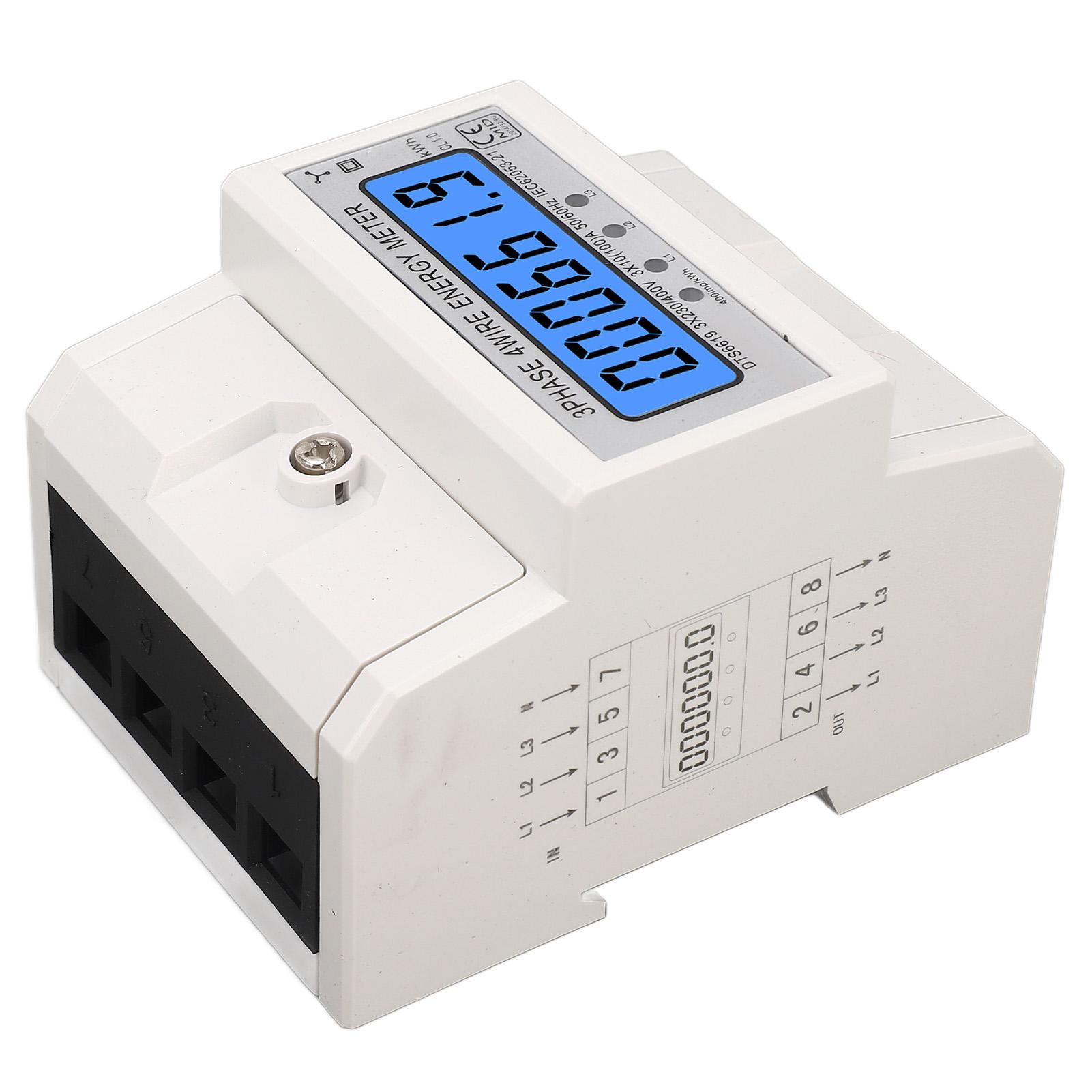

Electricity Meter 3 Phase 4 Wire Backlight LCD 10‑100A 230V 400V AC Energy Power Monitor