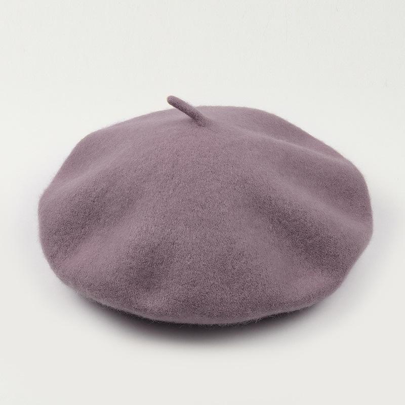 Dámský fialový vlněný baret: Klobouk se širokou krempou, Vintage britský, korejský a japonský styl pro podzim/zimu