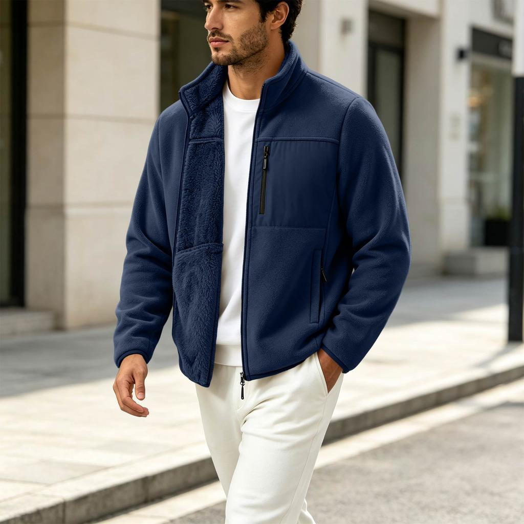 Men's Lined Thickened Stand Collar Jacket Warm Winter Outerwear Coat
