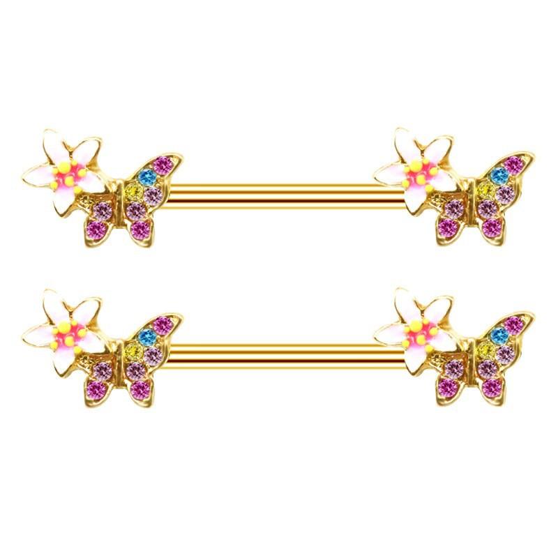 1 Paar Nippel Barbell 14g Kristall Nippel Piercing Nippel Schmuck Herz Nippel Ring Bar Edelstahl Körper Piercing für Frauen