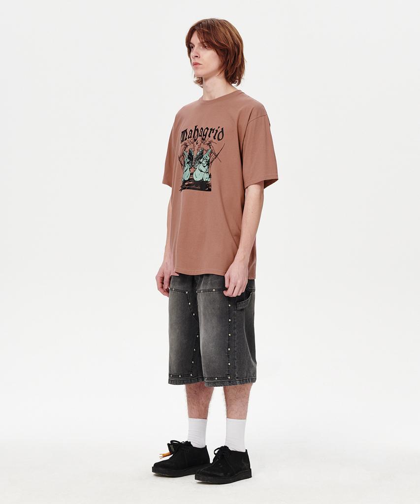 MAHAGRID Stud Double Knee Denim Short Black(Mg2Emmd160A)