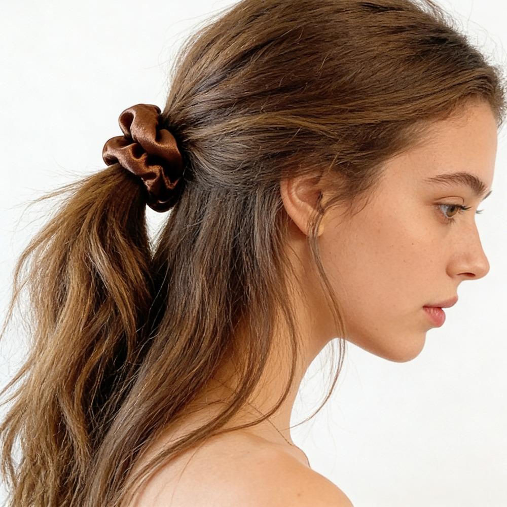 Premium Silk Satin Elastic Scrunchies, Solid Color Ponytail Hair Accessories for Women