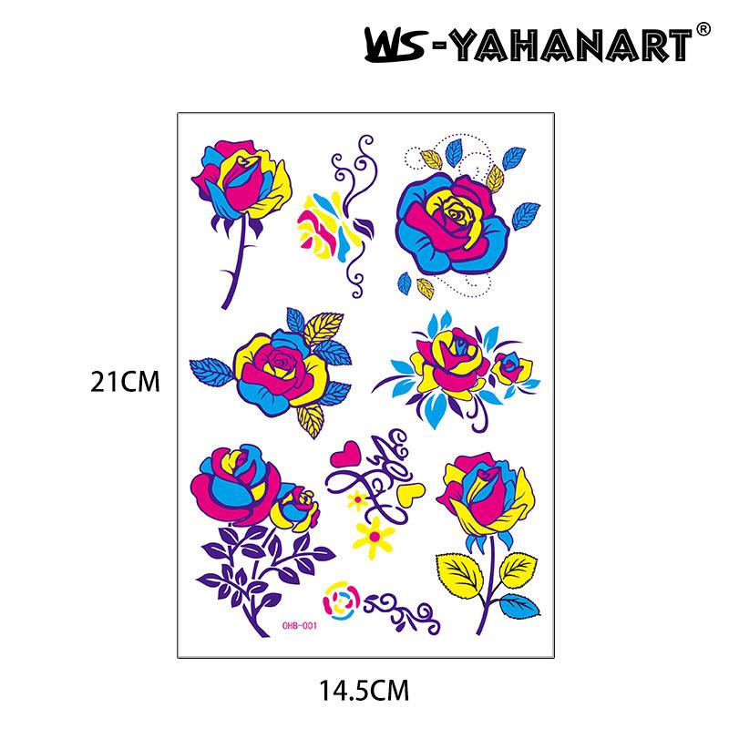 Creative Fluorescent Butterfly Face Tattoo Sticker Nightclub Bar Rose Sticker Flower Arm Waterproof Eco-Friendly Tattoo Sticker