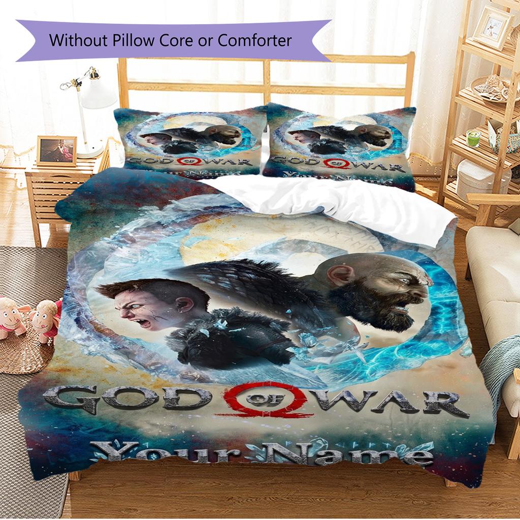 Name Custom God of War Pattern Bedding Set Quilt Cover Pillowcase Home Decor Gift (1 * Duvet Cover + 2 * Pillowcase, Without Core)
