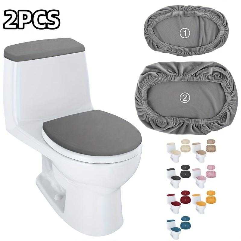 

2pcs of solid color elastic toilet seat cover, easy to disassemble and durable toilet lid, water tank dust protection cover