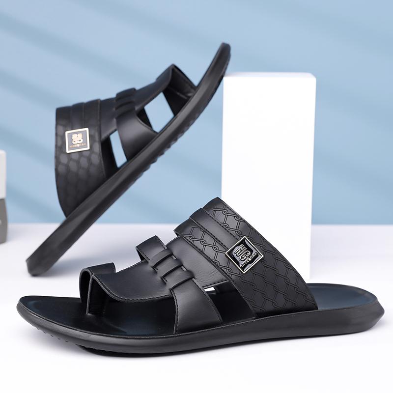 Men Black Leather Slippers Handmade Simple Flats Summer White Outdoor Roman Sandals Brown Open Toe Beach Shoes Plus Size