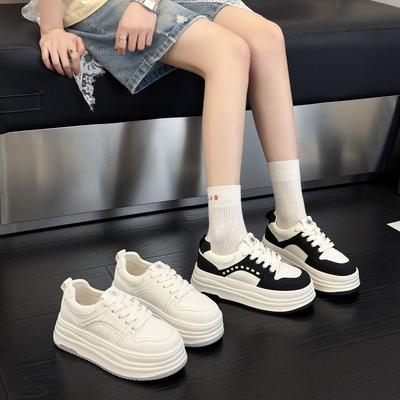 Dicke Sohle Erhöhung kleine weiße Schuhe Damen neue Frühling atmungsaktiv lässige Sportschuhe zeigen Höhe vielseitig Leder Board Schuhe Damen