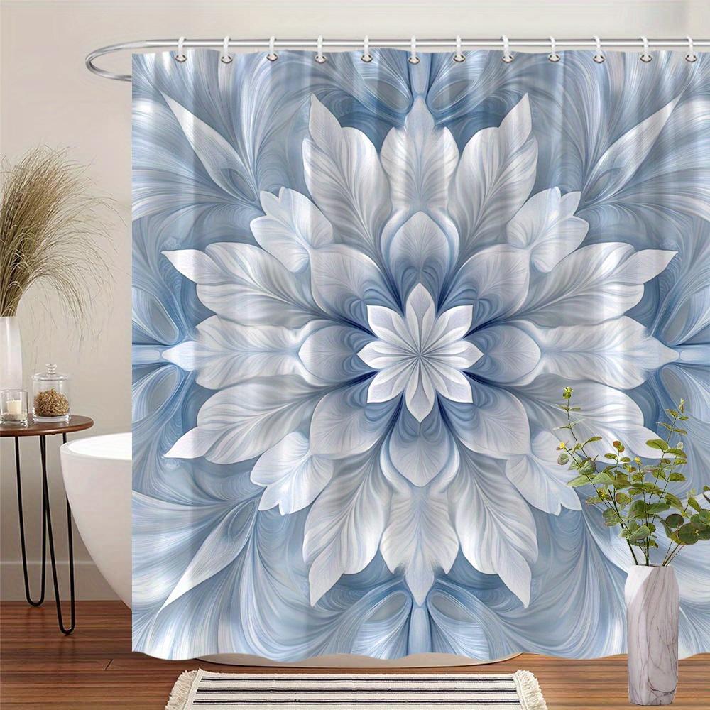 

Blue & White Symmetrical Floral Shower Curtain, Dreamy Gradient Background, Machine Washable Polyester, Bathroom Decor W90xH180cm