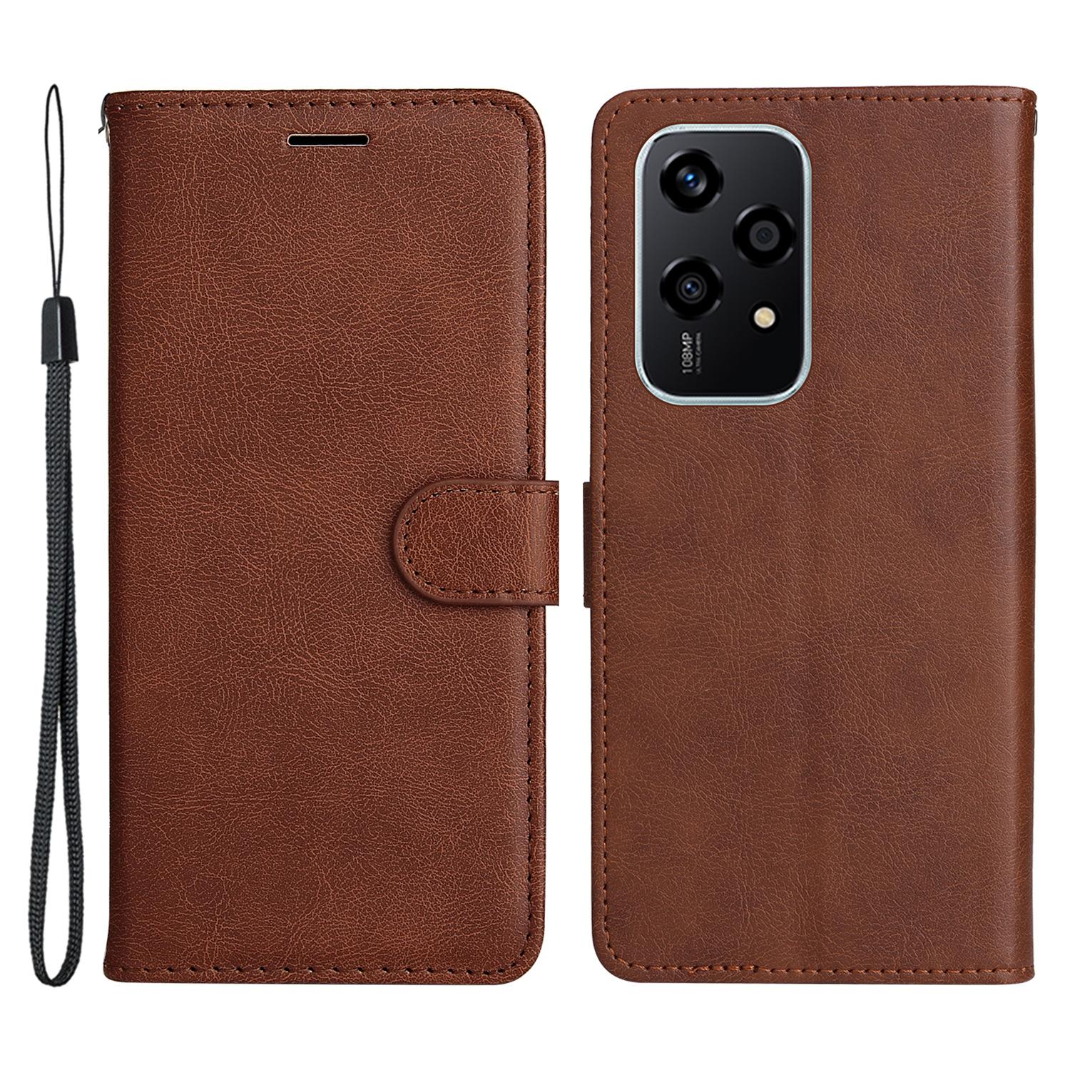 

For Honor 200 Lite Case Solid Color Leather Mobile Cover Wallet Stand with Strap A