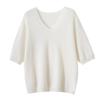 Women's V-Neck Short Sleeve Cropped Cashmere Sweater - Loose Knit Base Layer for Autumn/Winter