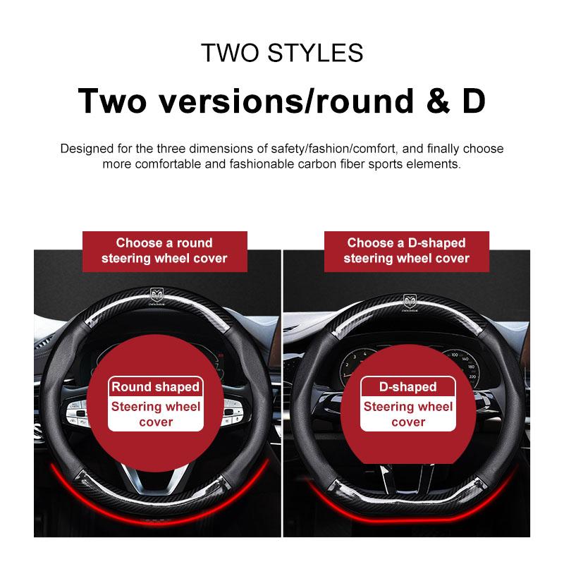 1Pcs Carbon Fiber Car Steering Wheel Cover Emblem Car Accessories for Dodge Journey Ram 1500 Dart Dakota Durango Challeager NITRO SRT Charger