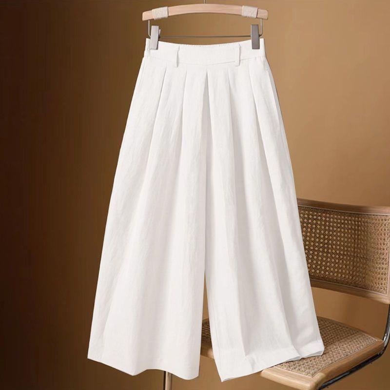 Women's High Waist Cotton-Linen Drape Wide-Leg Skirt Pants - Elastic, Thin, Versatile, 2025 Style