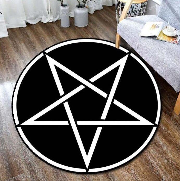 Skull Satanic Goat Pentagram Wing Demon Version Carpet Round Rugs Non-slip Area Rug for Living Room Bedroom Foot Pad Decoration