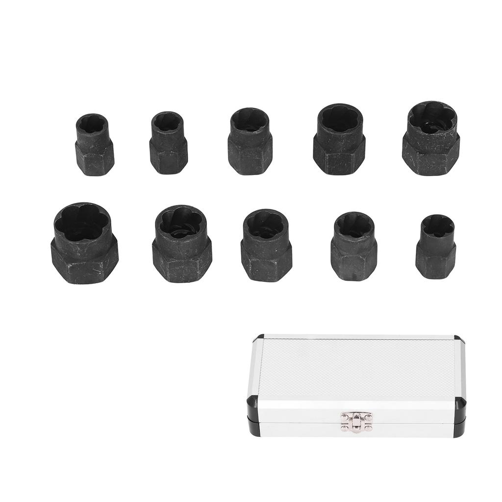 10Pcs Nut Remover Set Stripped Lug Bolt Broken Screw Extractor Hex Socket Tool Multiple Sizes