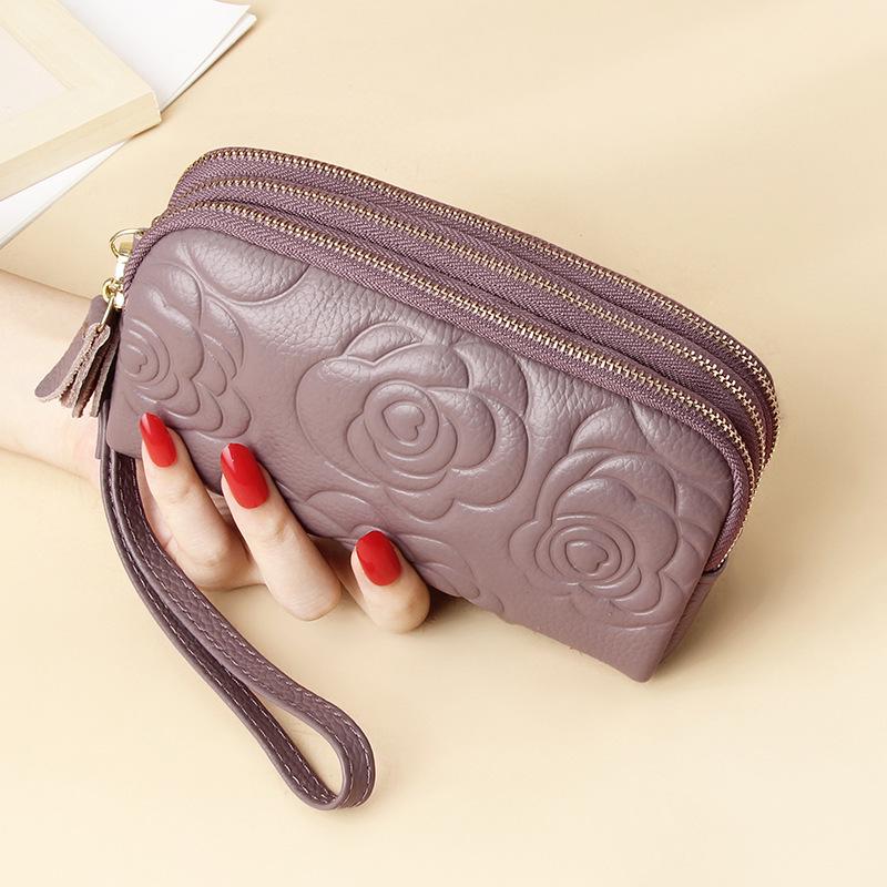 Elegant Long Women's Genuine Leather Clutch Wallet with Thin Korean Style Zipper