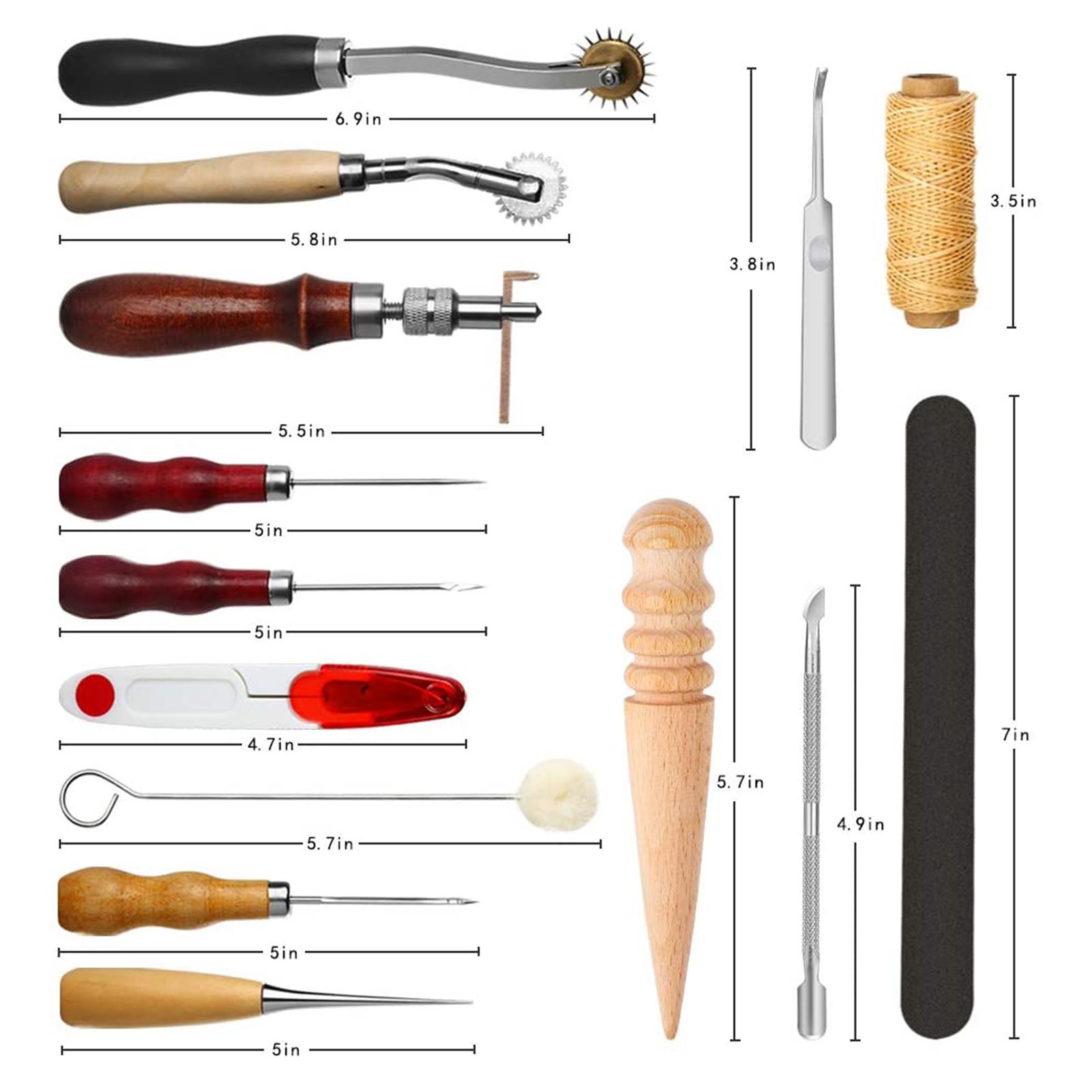 

31Pcs Leather Sewing Tools DIY Leather Craft Hand Stitching Kit with Groover Awl Waxed Thimble