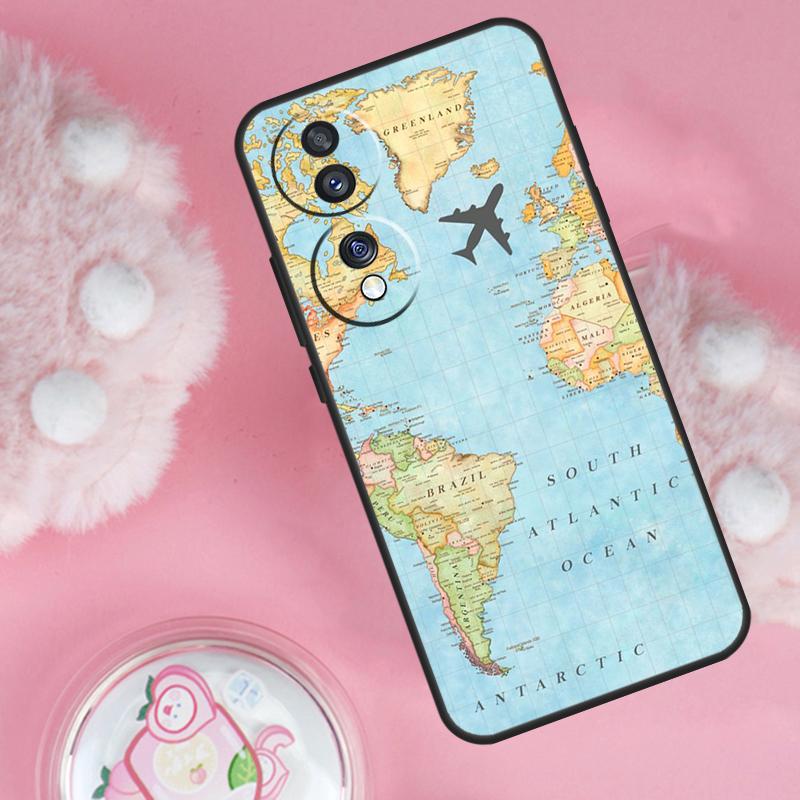 World Map Travel For Huawei Honor X8 X9a 50 70 Magic5 Pro P50 P20 P30 P40 Lite Nova 9 5T P Smart 2021 Case