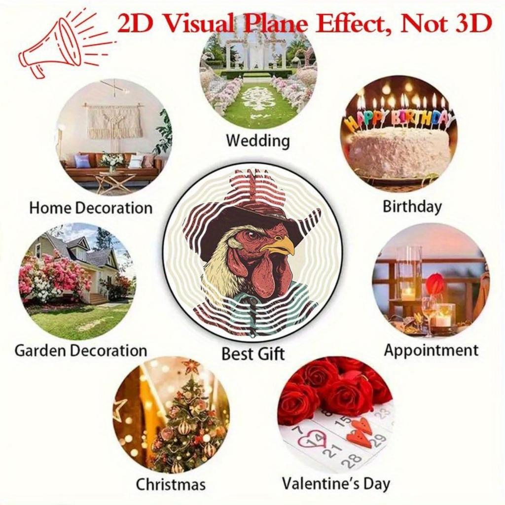 Západ slunce Kohout Větrná zvonkohra Kovová závěsná dekorace 25cm HD tisk Vnitřní Venkovní Domov Kancelář Zahrada Obývací pokoj Umělecký dárek