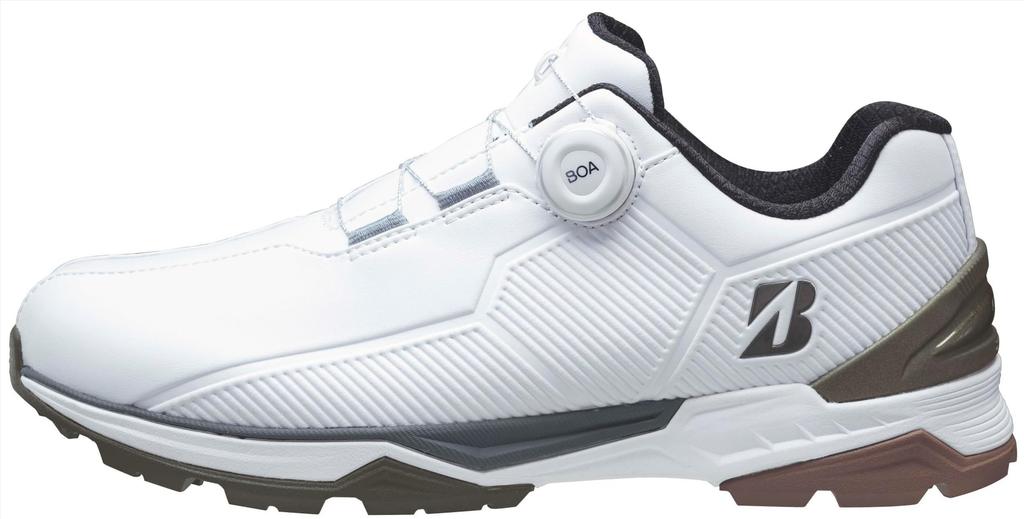 Bridgestone Zero Spike Biter Wide SH2507 Spikeless Golf Size 4E Men's Shoes, White/Olive, 25.0cm,