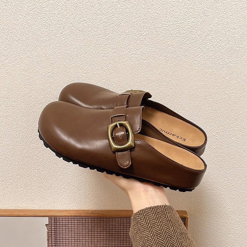 

Korean version of white bag head half slippers women s spring and summer 2025 new lazy one-pedal inner height-increasing Birkenstocks women 35