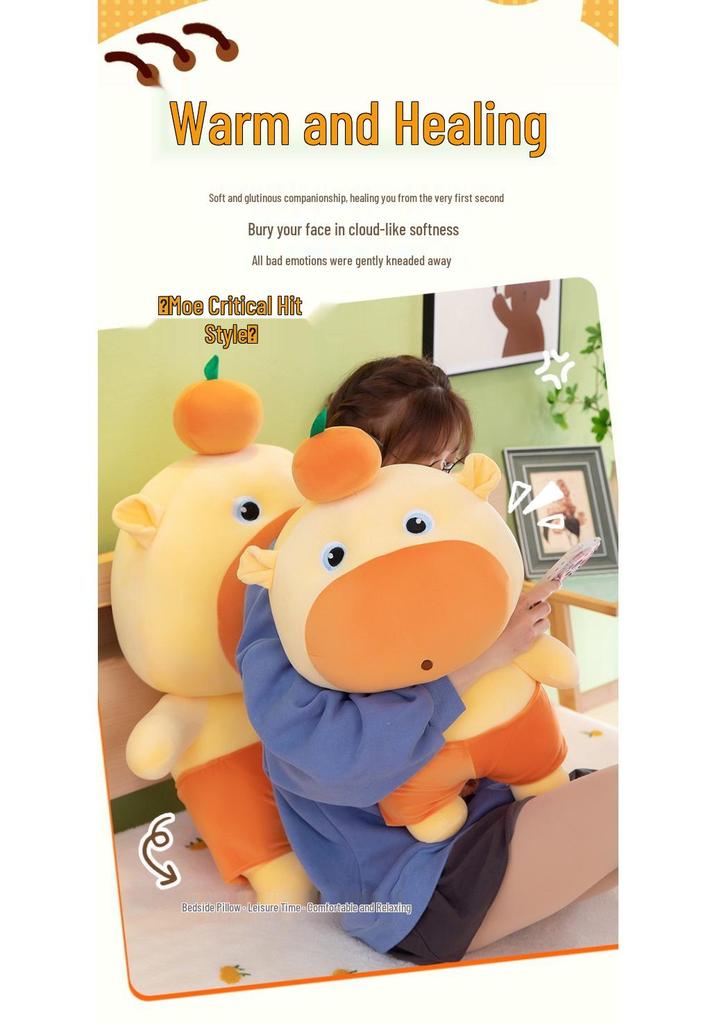 Cute Orange Capybara Plush Doll Pillow - Soft Hugging Toy Gift for Girls and Kids