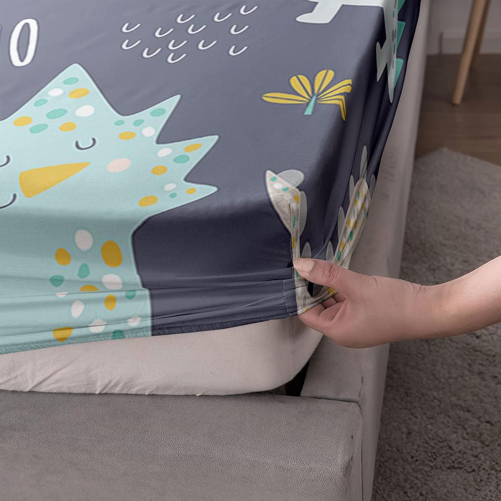 Cartoon Animal Little Dinosaur Pattern Bed Hat Four-Piece Bedding Set Bedroom Dormitory Bedding Decoration