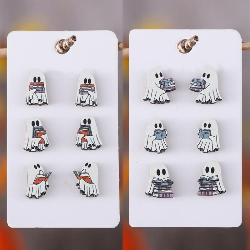 6 Pairs Hypoallergenical Halloween Earrings Set Scary Book Specters Ear Rings for Women and Teens Costume Accessories