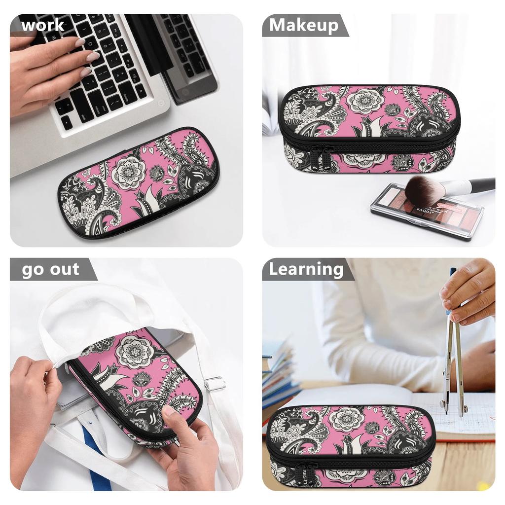 Pencil Pouch Organized Storage 300D Polyester Zipper Closure with Main Compartment Mesh Pocket and Pen Slots for Classroom Use