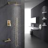 Badezimmer Duschset Schwarz/Gebürstetes Gold Quadratische Regendusche Duscharmatur Wand- oder Deckenmontage Duschmischer 12" Duschkopf