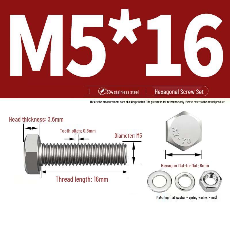 Yishuxiang 304 Stainless Steel Hex Head Fastener Kit