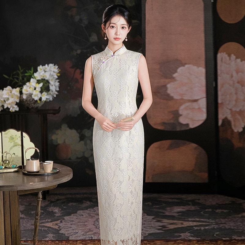 Sleeveless lace national style new Chinese long cheongsam improved young new women s high sense summer S