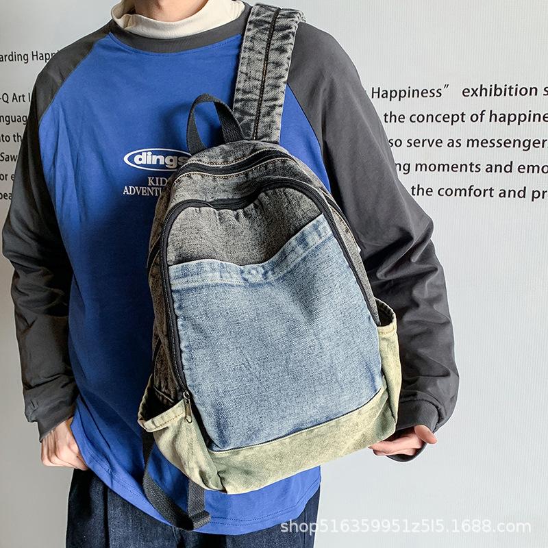 Schoolbag1011 new denim contrasting color student backpack Korean version casual large-capacity schoolbag junior high school high school multi-layer