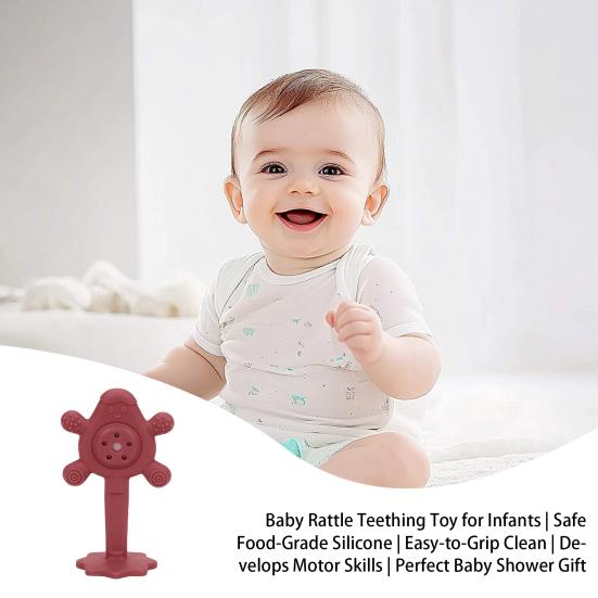 Baby Rattle Teething Toy Infants Food-Grade Silicone Rattle Easy-to-Grip Clean Develops Motor Skills Baby Sensory Development Toy