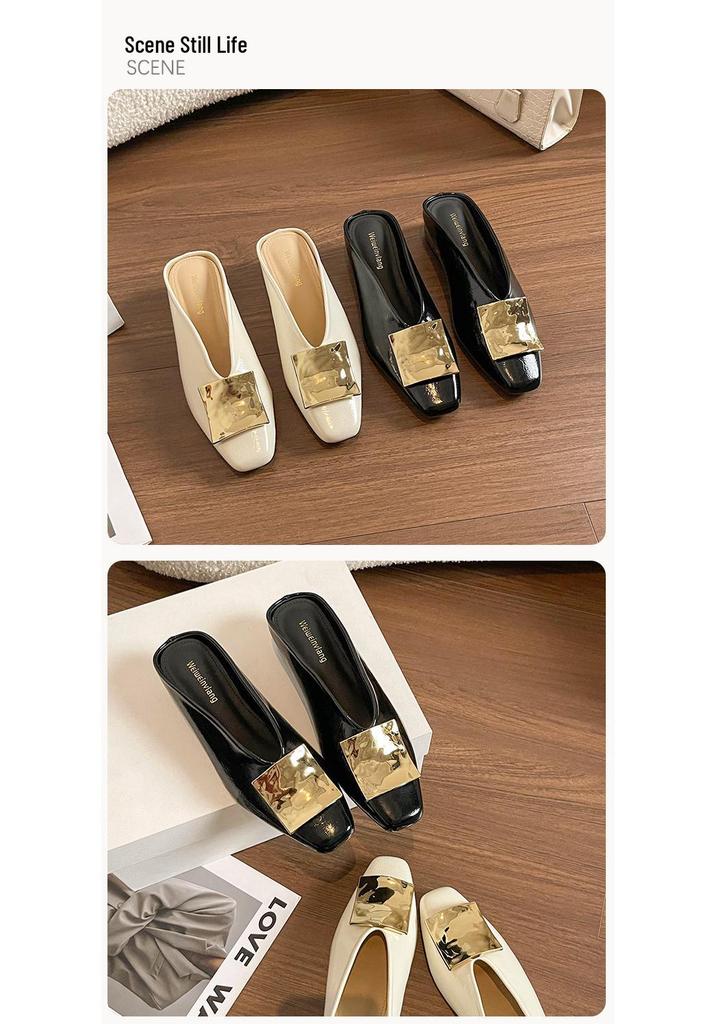 Wei Wei Retro Square Toe Slip-On Women's Sandals with Square Buckle