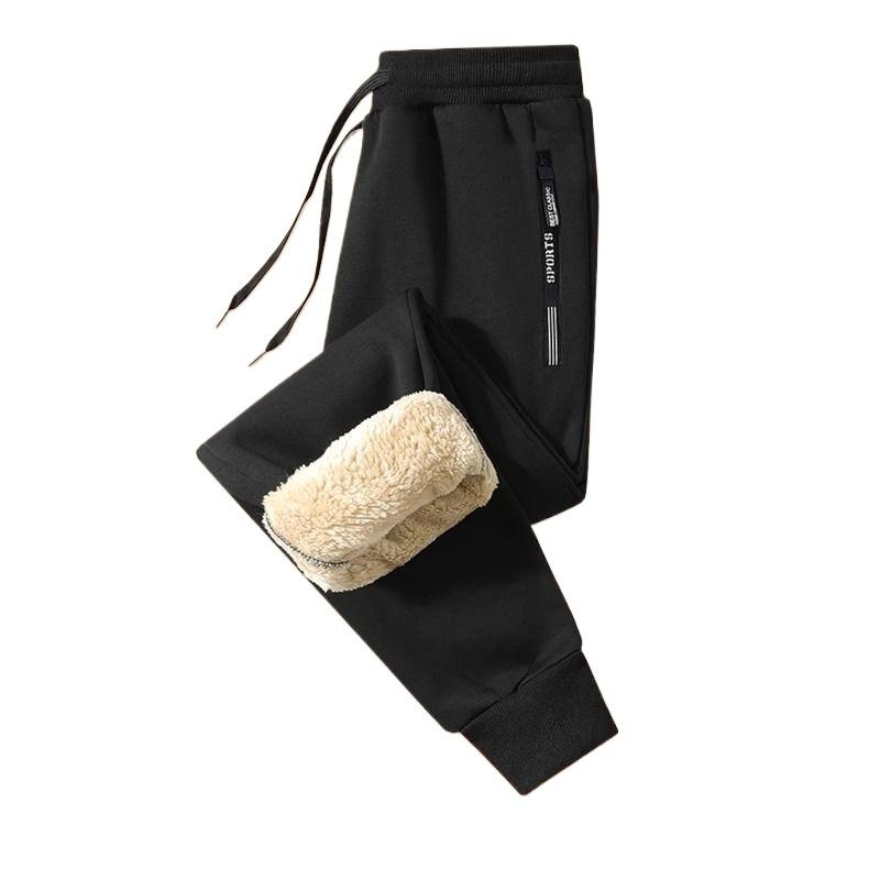 Winter Lamb Wool Pants Men's Fleece Thickened Winter Casual Pants Men's Sports Leggings Black Trousers Men's